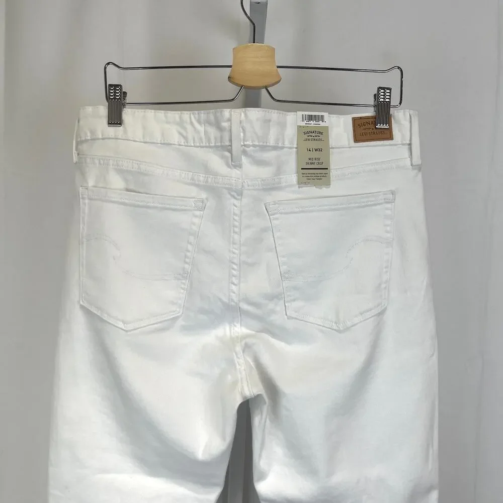 NWT LEVI STRAUSS Signature Mid Rise Skinny Crop Jeans Distressed White 14 / 32 - Picture 7 of 10